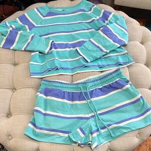 Wildfox Blue and Green Striped Pajama Set